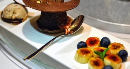 Imperial Court in Macau: Soft Chocolate Cake with Milk Tea Ice Cream and Caramalised Bananas